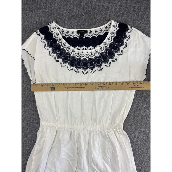 J.Crew Dress Womens 10 White Blue Floral Shift Short Cotton Embroidered Summer - Picture 3 of 6